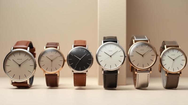 Stylish collection of modern minimalist watches on display